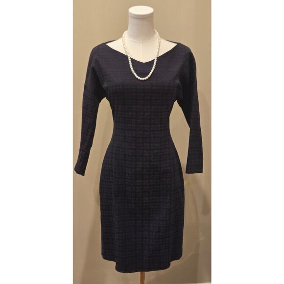 Theory Bodycon Blue Burgundy Checkered Short Classic Dress Womens Small - Picture 2 of 9